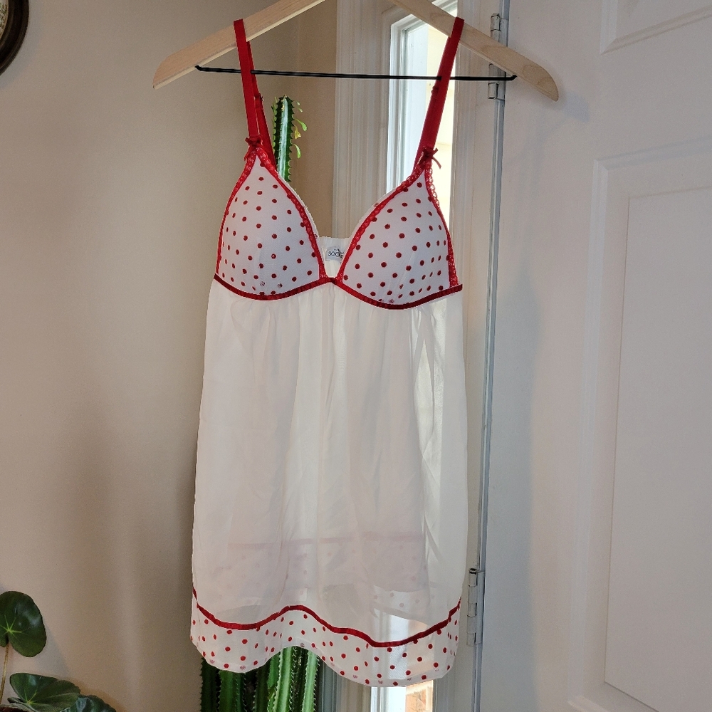 Seductive Wear Red Polka‎ Dot Baby Doll Top, Size Womens Medium